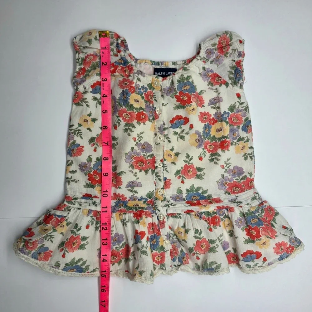 Ralph Lauren Baby Girls Dress 12M Vintage‎ Floral Ruffle Spring Cottagecore